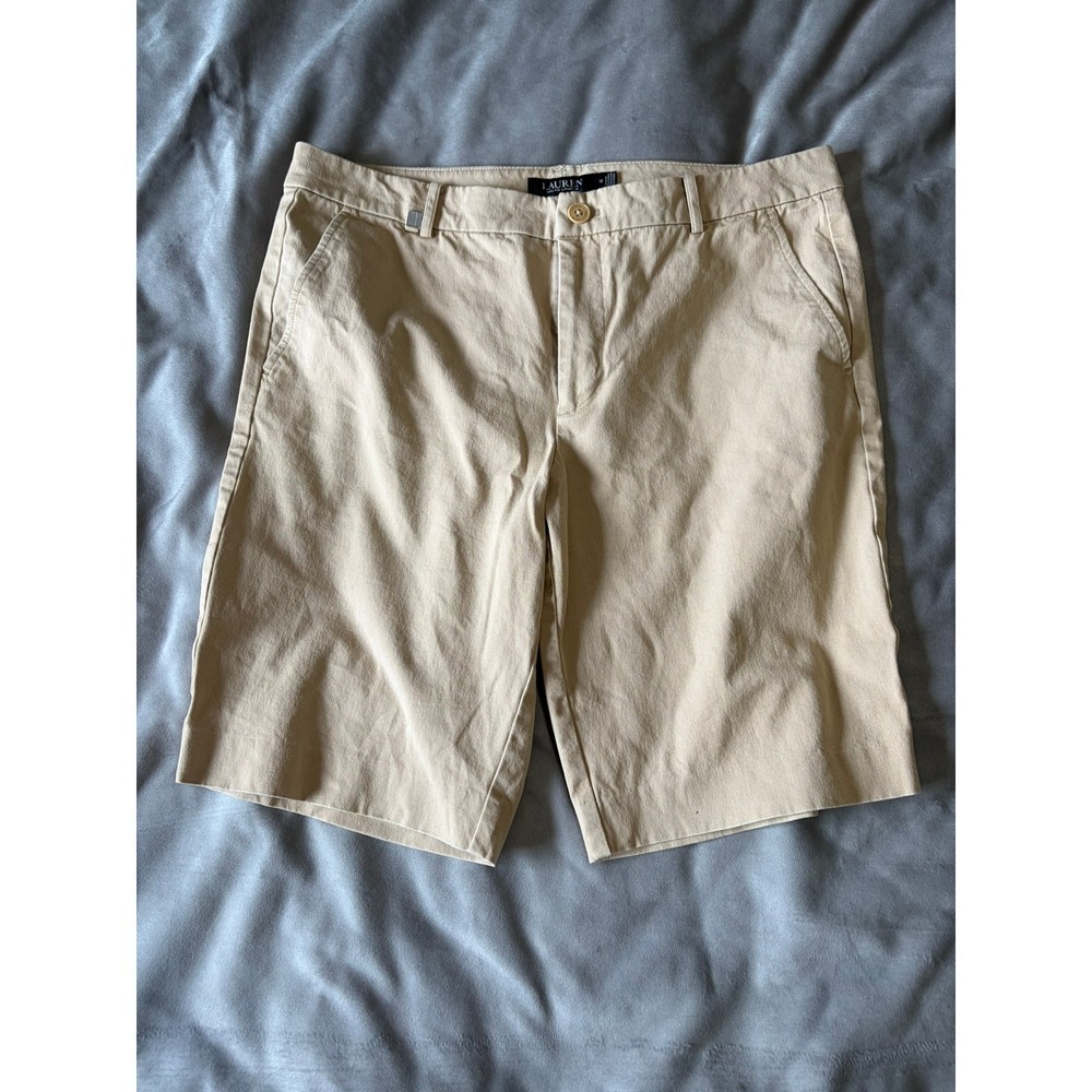 Lauren Ralph Lauren Tan Khaki Chino Shorts Womens Size 12 Flat Front Casual